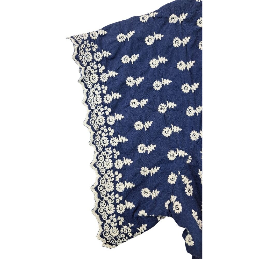 Max Edition Blue White Floral Embroidered Eyelet Short Sleeve Blouse Women Large - Picture 7 of 8